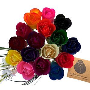 16 Assorted Half Open Bud Wooden Rose Bouquet. The Original Wooden Rose
